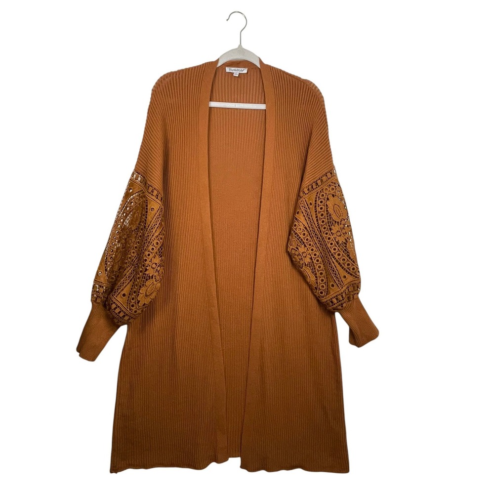 NorthStyle Size Large Cognac Brown Lace Sleeve Duster Cardigan Boho Open Front